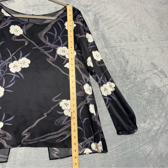 Club Monaco Briley Open-Back Black 100% Silk Floral Print Long Sleeve Blouse #44 - Picture 15 of 16